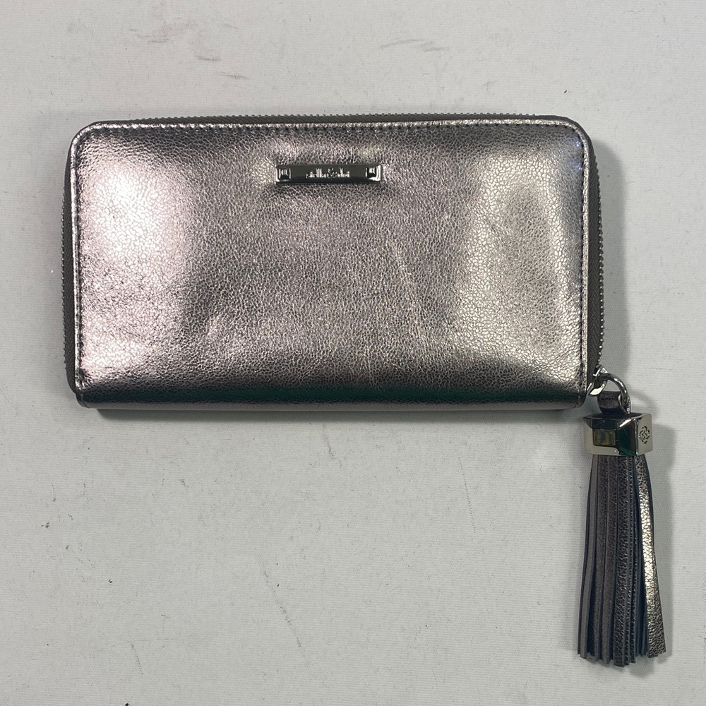 Stella & Dot Metallic Silver Zip Wallet with Tassel
